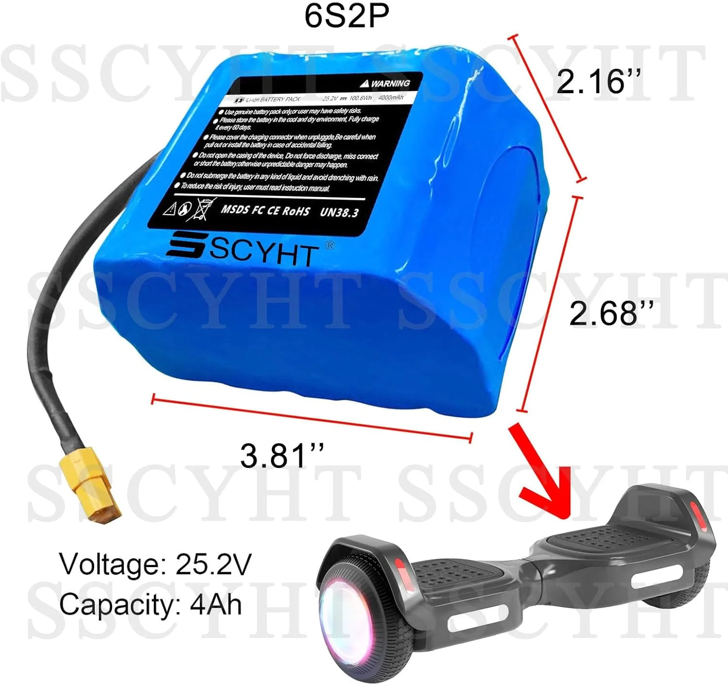 بسته باتری لیتیومی 6S 25.2V و بسته باتری لیتیومی 7S 29.4V با ظرفیت 4Ah/4000mAh، جایگزینی باتری لیتیوم-یون برای اسکوتر برقی/لوازم جانبی یدکی اسکوتر تعادلی
