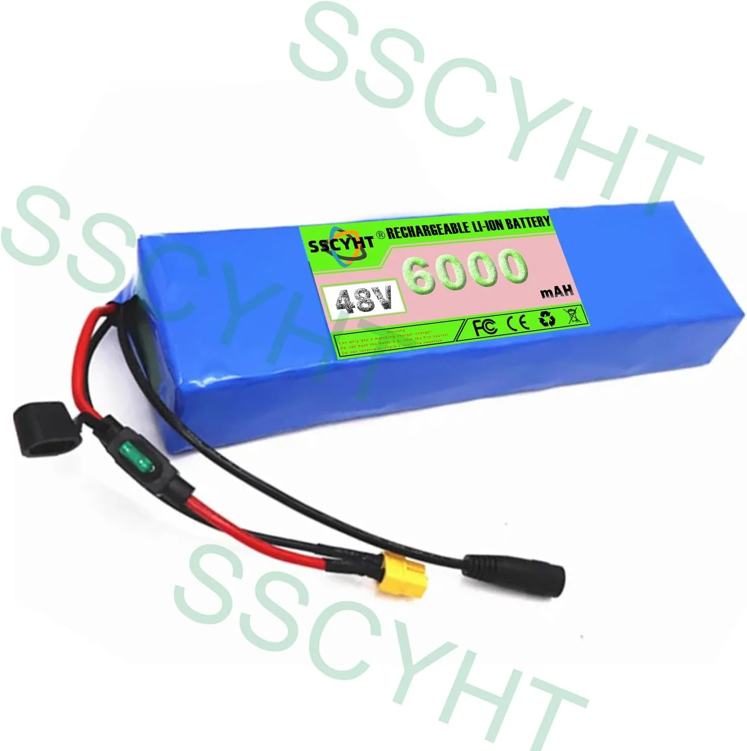 بسته باتری لیتیومی 48 ولت 6 آمپر ساعت 13S2P برای موتور دوچرخه برقی 250 وات 300 وات، باتری ضدآب PVC جایگزین باتری دوچرخه برقی به همراه شارژر