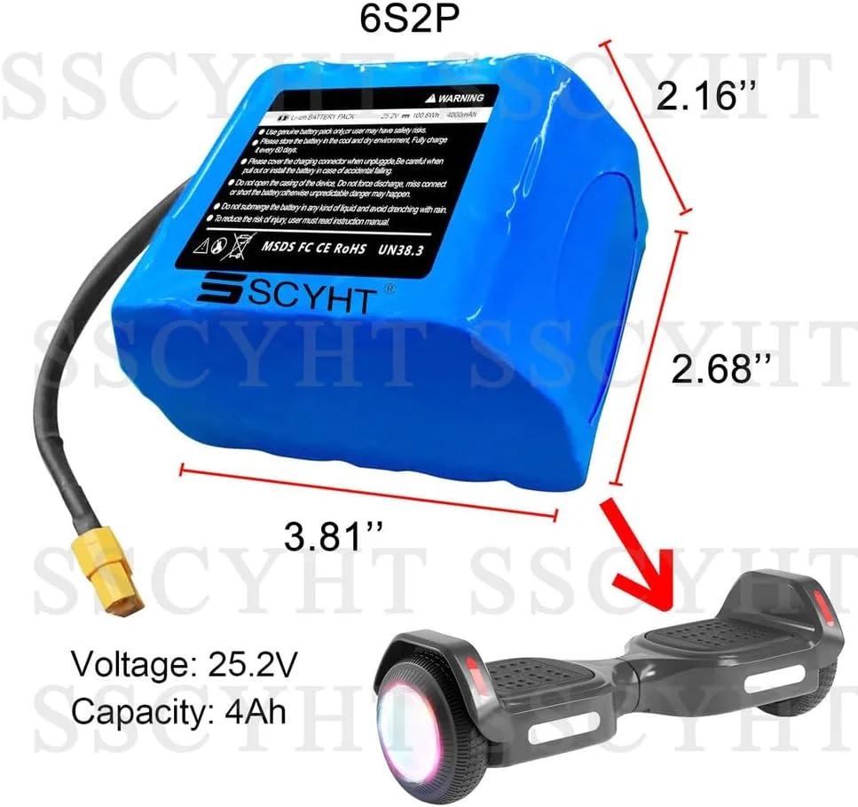 بسته باتری لیتیومی 6S 25.2V و بسته باتری لیتیومی 7S 29.4V با ظرفیت 4Ah/4000mAh، باتری های لیتیوم یونی برای جایگزینی و لوازم جانبی خودروی تعادلی، 6s 25.2v