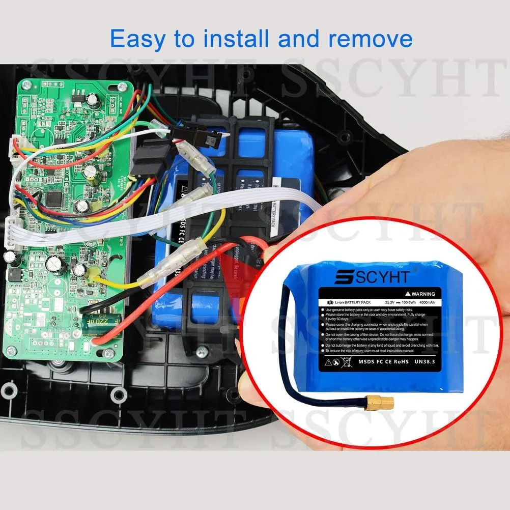 بسته باتری لیتیومی 6S 25.2V و بسته باتری لیتیومی 7S 29.4V با ظرفیت 4Ah/4000mAh، باتری های لیتیوم یونی برای جایگزینی و لوازم جانبی خودروی تعادلی، 6s 25.2v