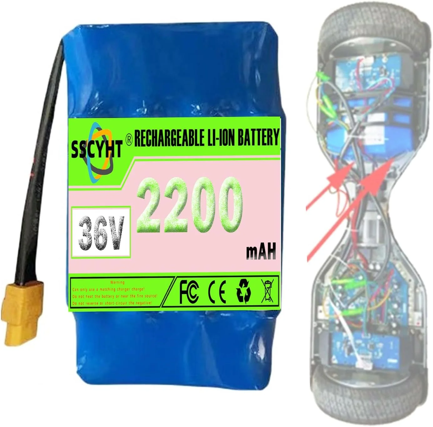 باطری هاوربرد 36 ولت 2.2 آمپر ساعت 10S1P، باطری لیتیومی قابل شارژ جایگزین 36 ولت 4.4 آمپر ساعت 10S2P، لوازم جانبی خودرو تعادلی 2200 میلی آمپر ساعت/4400 میلی آمپر ساعت، 36v2200mah