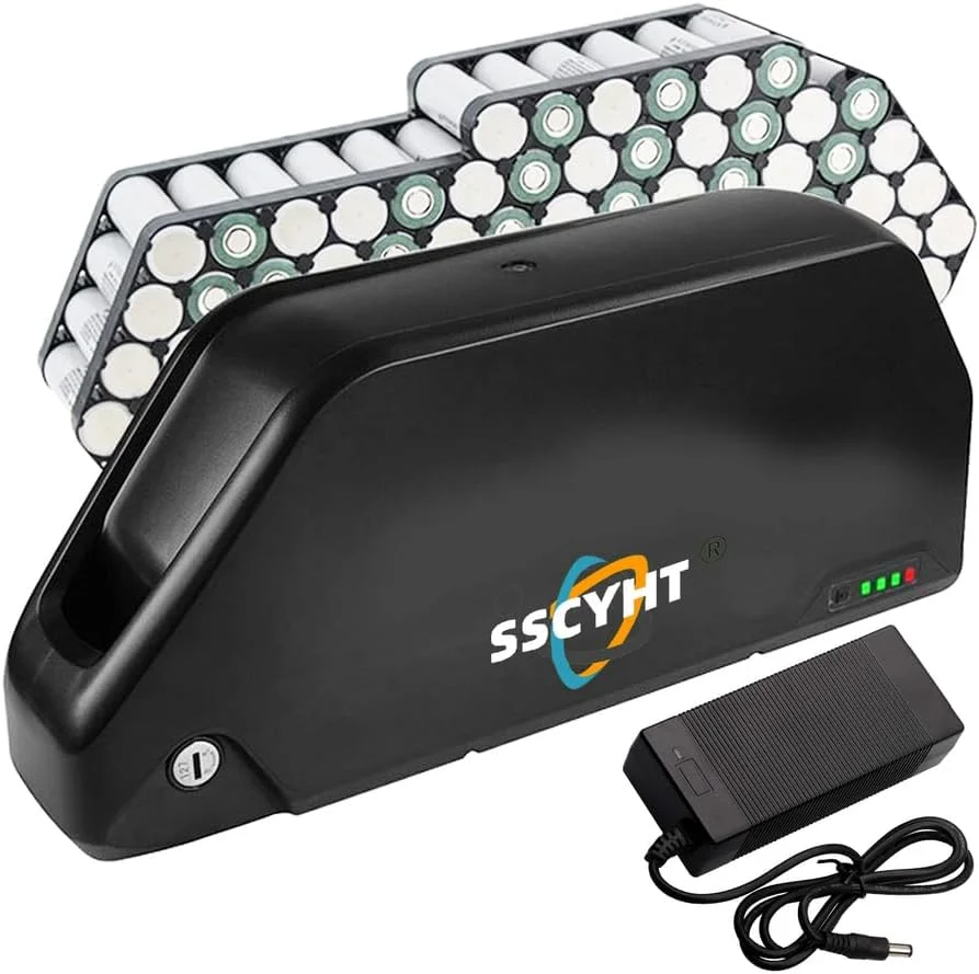 باتری لیتیوم یونی جایگزین باتری دوچرخه برقی دان تیوب 36 ولت 48 ولت 52 ولت 60 ولت 18.2 آمپر ساعت با سیستم مدیریت باتری (BMS) برای موتور دوچرخه کوهستانی 100 وات 350 وات 750 وات 1100 وات