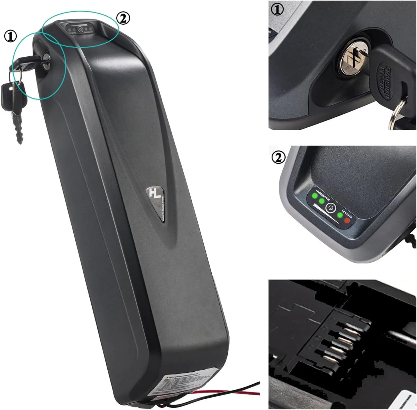باطری لیتیوم-یونی 48 ولت 8 آمپر ساعت 10 آمپر ساعت دوچرخه برقی، بسته باطری لیتیومی لوله پایین 48 ولت با پایه 4 پین برای کیت موتور دوچرخه کوهستانی 250 وات 350 وات 450 وات 500 وات، 48v8ah