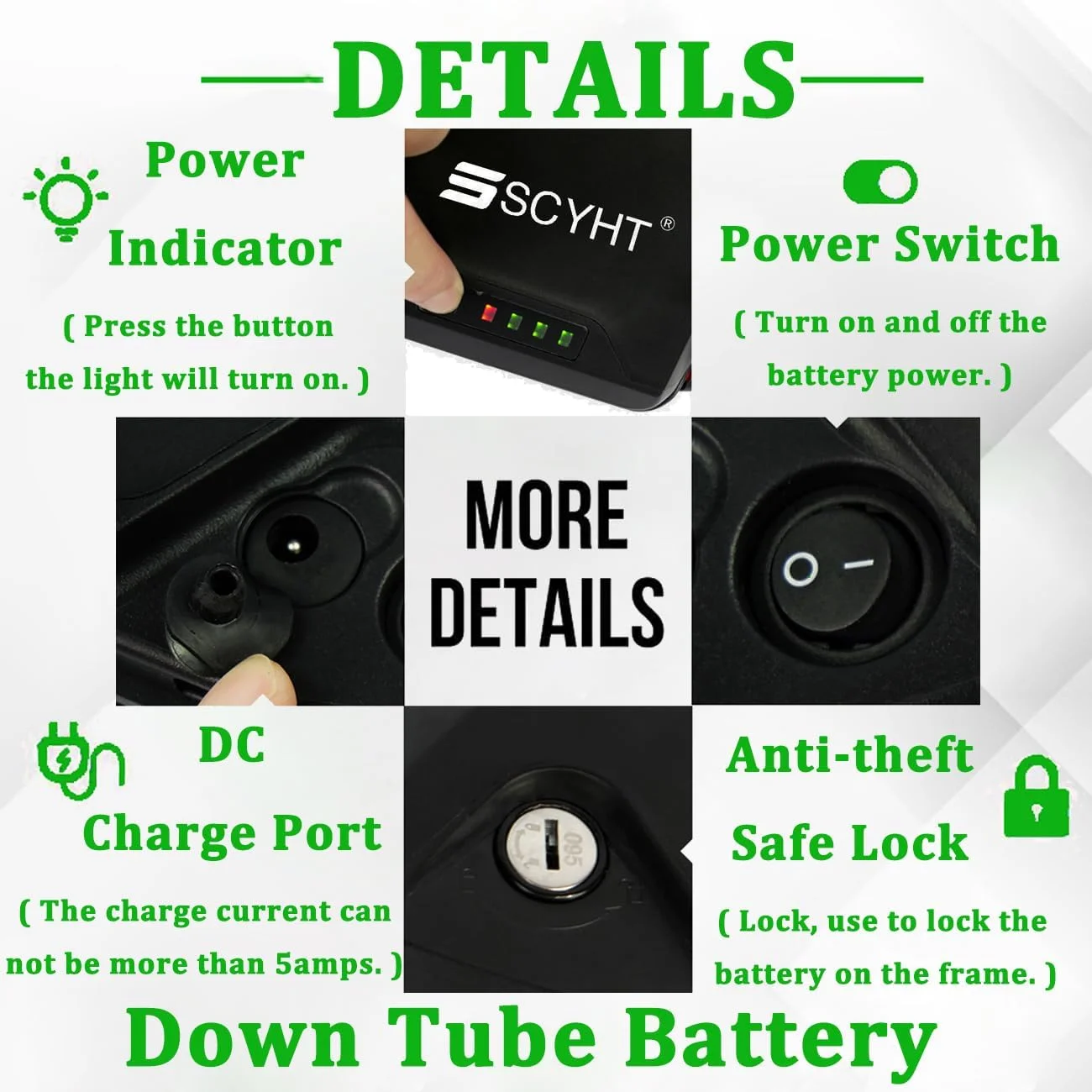 باتری لیتیوم-یونی 52 ولت 20 آمپر ساعت 24 آمپر ساعت 18 آمپر ساعت، باتری جایگزین 25 آمپر ساعت، باتری های لیتیومی 52 ولت قابل جابجایی با شارژر و پورت 5 پین برای موتورهای 250 وات - 1300 وات، 52v19.2ah پلاگین t