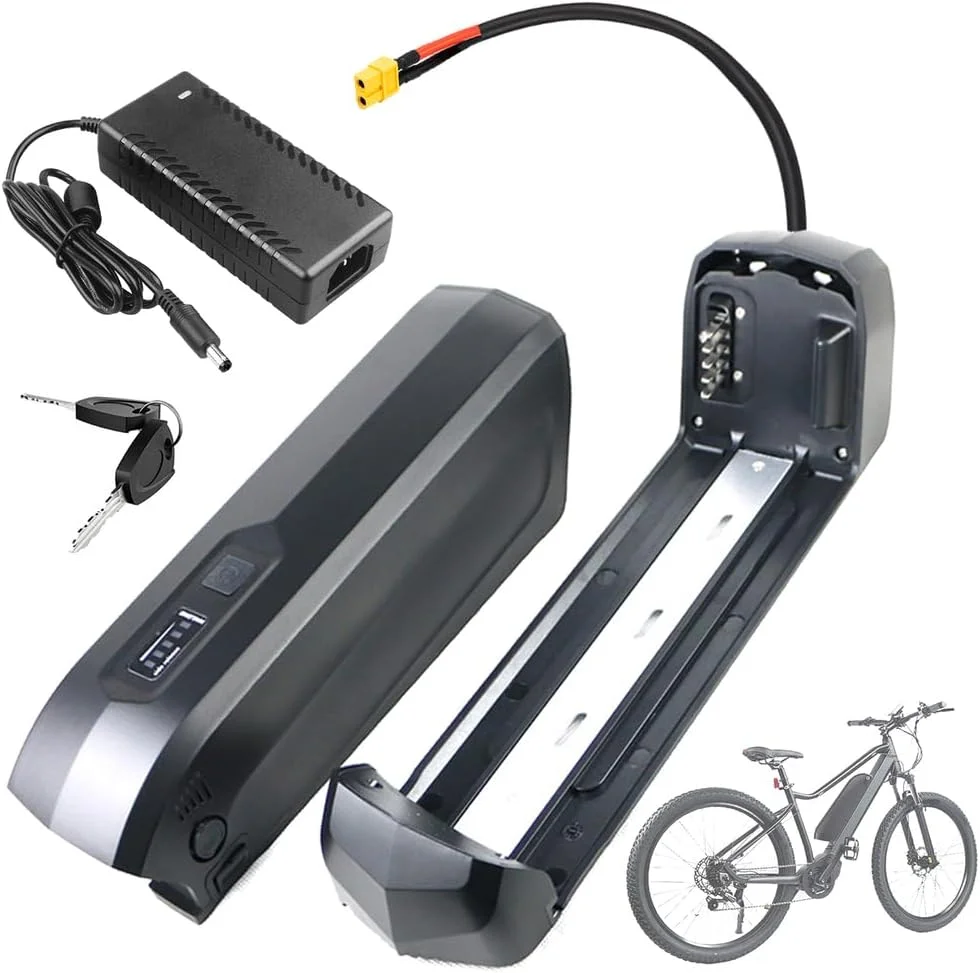 باتری لیتیوم-یونی 48 ولت 13 آمپر ساعت، باتری جایگزین 36 ولت 10 آمپر ساعت 15 آمپر ساعت، باتری لوله پایین 36 ولت برای موتورهای 250 وات - 650 وات به همراه شارژر و پورت 5 پین