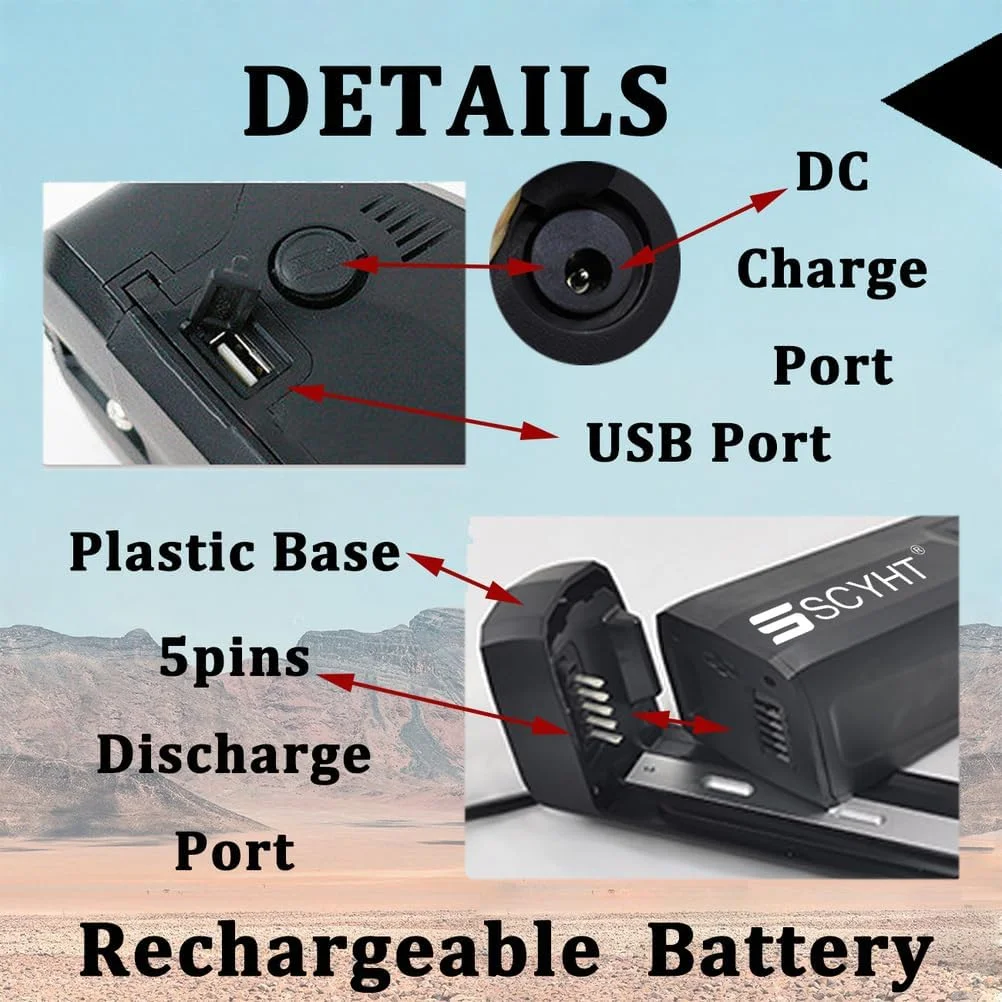 باتری لیتیوم-یونی 48 ولت 13 آمپر ساعت، باتری جایگزین 36 ولت 10 آمپر ساعت 15 آمپر ساعت، باتری لوله پایین 36 ولت برای موتورهای 250 وات - 650 وات به همراه شارژر و پورت 5 پین
