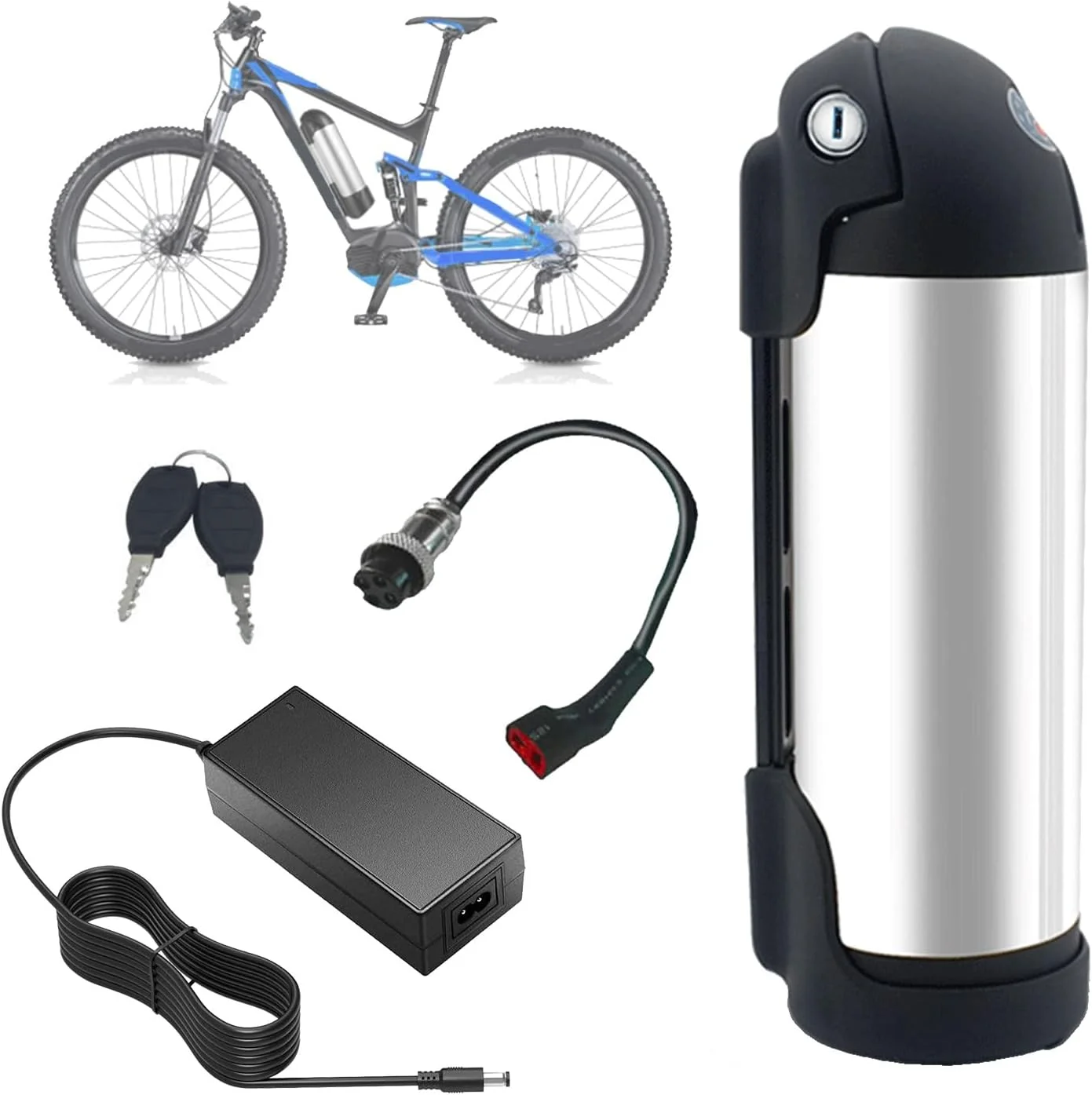 باتری لیتیوم-یونی 36 ولت 10 آمپر ساعت 8.8 آمپر ساعت 8 آمپر ساعت جایگزین باتری 13 آمپر ساعت باتری های لیتیومی 48 ولت بطری با شارژر و پورت 4 هسته ای برای موتورهای 250 وات - 650 وات