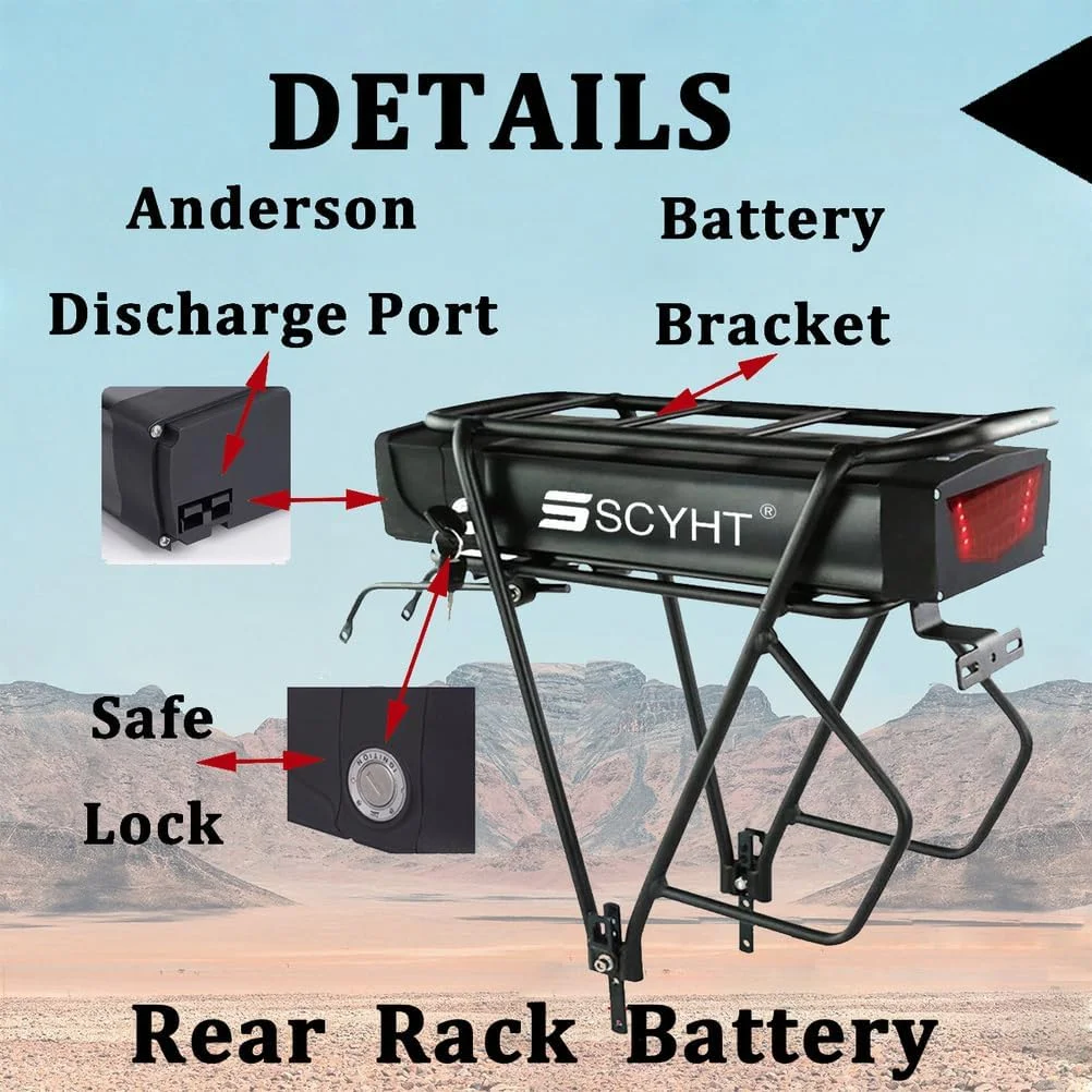 باتری لیتیوم-یونی 48 ولت 15 آمپر ساعت، 18 آمپر ساعت، 20 آمپر ساعت، باتری پشتی 36 ولت به همراه شارژر و براکت برای کیت موتور 250 وات - 1000 وات
