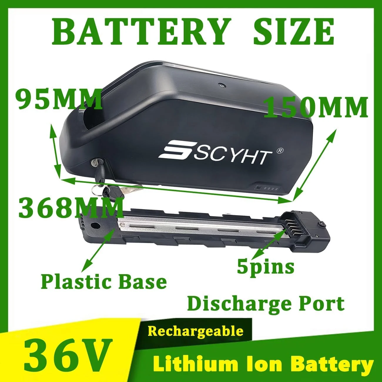 باتری لیتیوم-یونی 36 ولت 30 آمپر ساعت 25 آمپر ساعت 35 آمپر ساعت 18 آمپر ساعت، باتری جایگزین 20 آمپر ساعت، باتری های لوله پایین 36 ولت به همراه شارژر و پورت 5 پین برای موتورهای 500 وات - 1300 وات، 36v30ah xt60