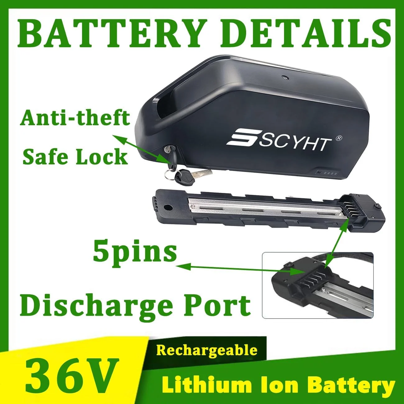 باتری لیتیوم-یونی 36 ولت 30 آمپر ساعت 25 آمپر ساعت 35 آمپر ساعت 18 آمپر ساعت، باتری جایگزین 20 آمپر ساعت، باتری های لوله پایین 36 ولت به همراه شارژر و پورت 5 پین برای موتورهای 500 وات - 1300 وات، 36v30ah xt60