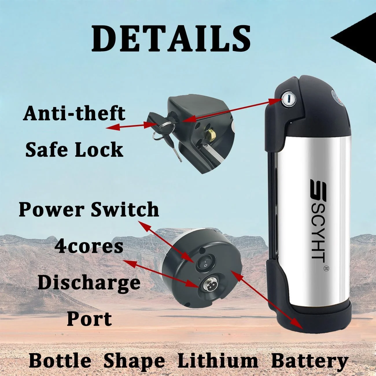 باتری لیتیوم-یونی 36 ولت 10 آمپر ساعت 8.8 آمپر ساعت 8 آمپر ساعت جایگزین باتری 13 آمپر ساعت باتری های لیتیومی 48 ولت بطری با شارژر و پورت 4 هسته ای برای موتورهای 250 وات - 650 وات