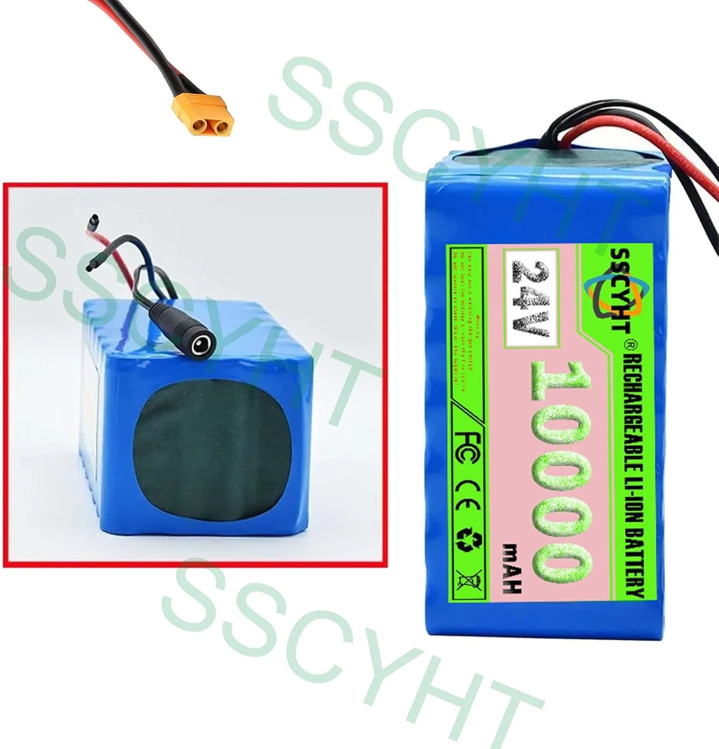 بسته باتری لیتیوم یونی 24 ولت 10 آمپر ساعت 7S4P دوچرخه برقی با شارژر و BMS برای موتورهای 50 وات 150 وات 250 وات و اسکوتر تاشو با کانکتور XT60