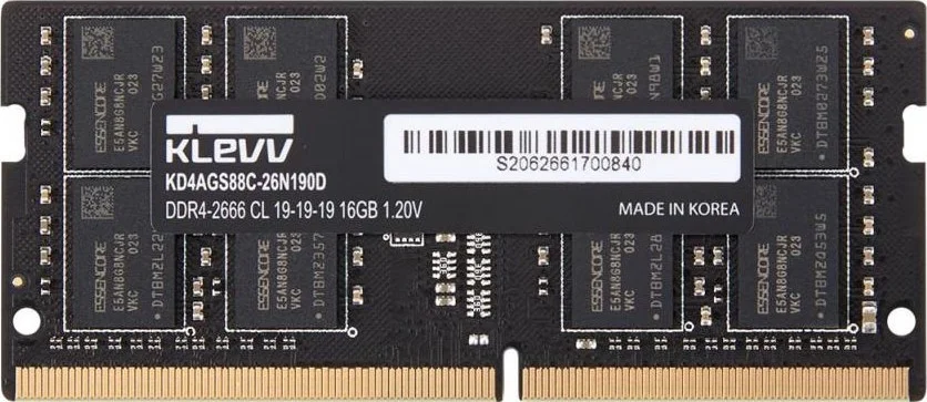 رم لپ تاپ 16 گیگابایتی KLEVV با تراشه های Hynix، DDR4 SODIMM PC4-21300 2666MHz CL19 Non-ECC 260 Pin مدل KD4AGSA8M-26N1900