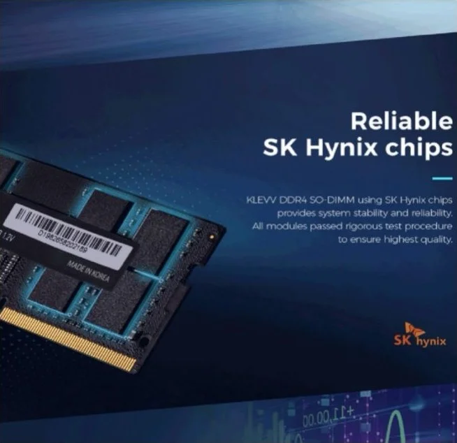 رم لپ تاپ 16 گیگابایتی KLEVV با تراشه های Hynix، DDR4 SODIMM PC4-21300 2666MHz CL19 Non-ECC 260 Pin مدل KD4AGSA8M-26N1900