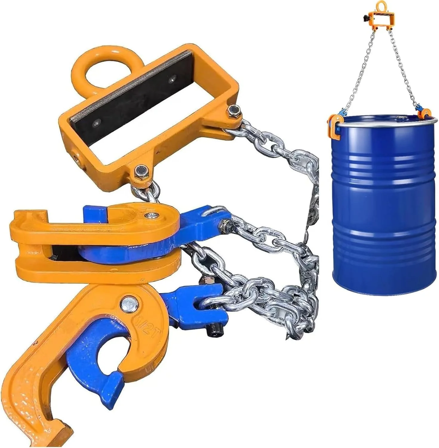 لیفتراک جرثقیل، قلاب بالابر بشکه 1 تن، بالابر زنجیری بشکه به روز شده و سنگین، با زنجیر فولادی و 2 قلاب، ابزار بلند کردن بشکه برای کارگاه کارخانه