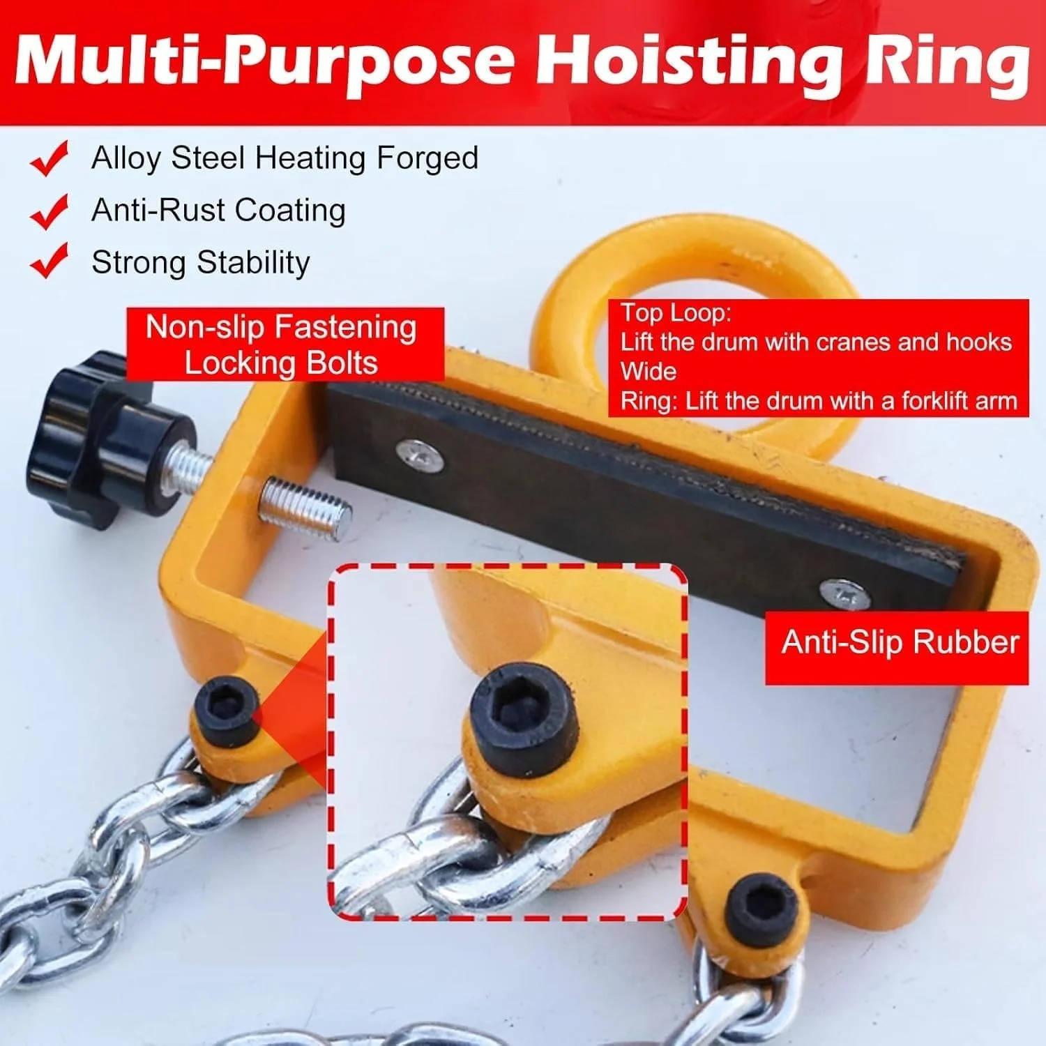 لیفتراک جرثقیل، قلاب بالابر بشکه 1 تن، بالابر زنجیری بشکه به روز شده و سنگین، با زنجیر فولادی و 2 قلاب، ابزار بلند کردن بشکه برای کارگاه کارخانه