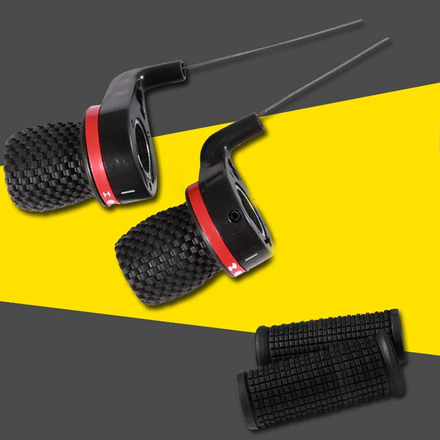 اهرم تعویض دنده دوچرخه کوهستان Elprico، اهرم تعویض دنده گریپ، انتقال دستی دسته دنده عقب ساخته شده از لاستیک، قرمز و مشکی، متوسط، 1 عدد