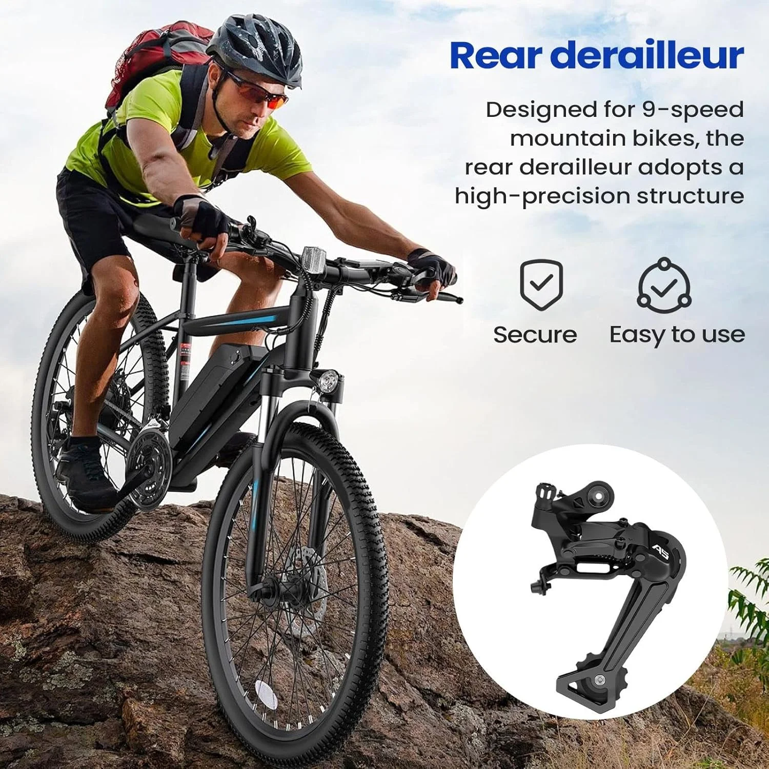 شانژمان عقب | تعویض دنده 9 سرعته دوچرخه - تعویض کننده دنده برای دوچرخه سواران مبتدی جوان و بزرگسال، دوچرخه سواری جاده، کوهستان و فضای باز