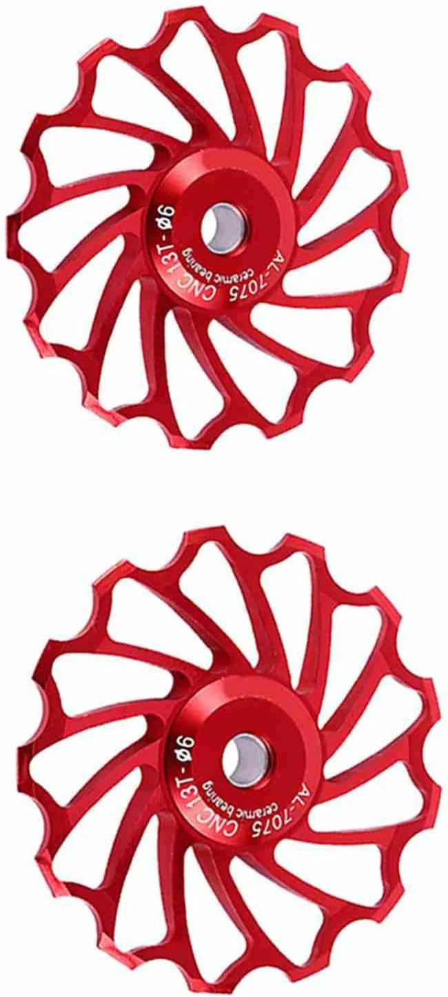 چرخ دنده قرقره بلبرینگ شانژمان عقب 13T سبک وزن سوراندی، آلیاژ آلومینیوم بادوام، بلبرینگ توپی روان، برای دوچرخه سواران با دوچرخه های 7/8/9/10 سرعته (قرمز #04)