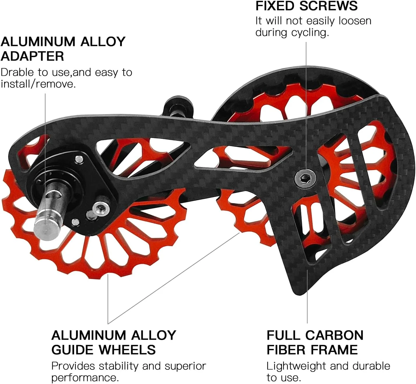سیستم چرخ قرقره شانژمان دوچرخه فیبر کربنی سبک وزن با بلبرینگ سرامیکی برای کاهش اصطکاک زنجیر و عملکرد روان