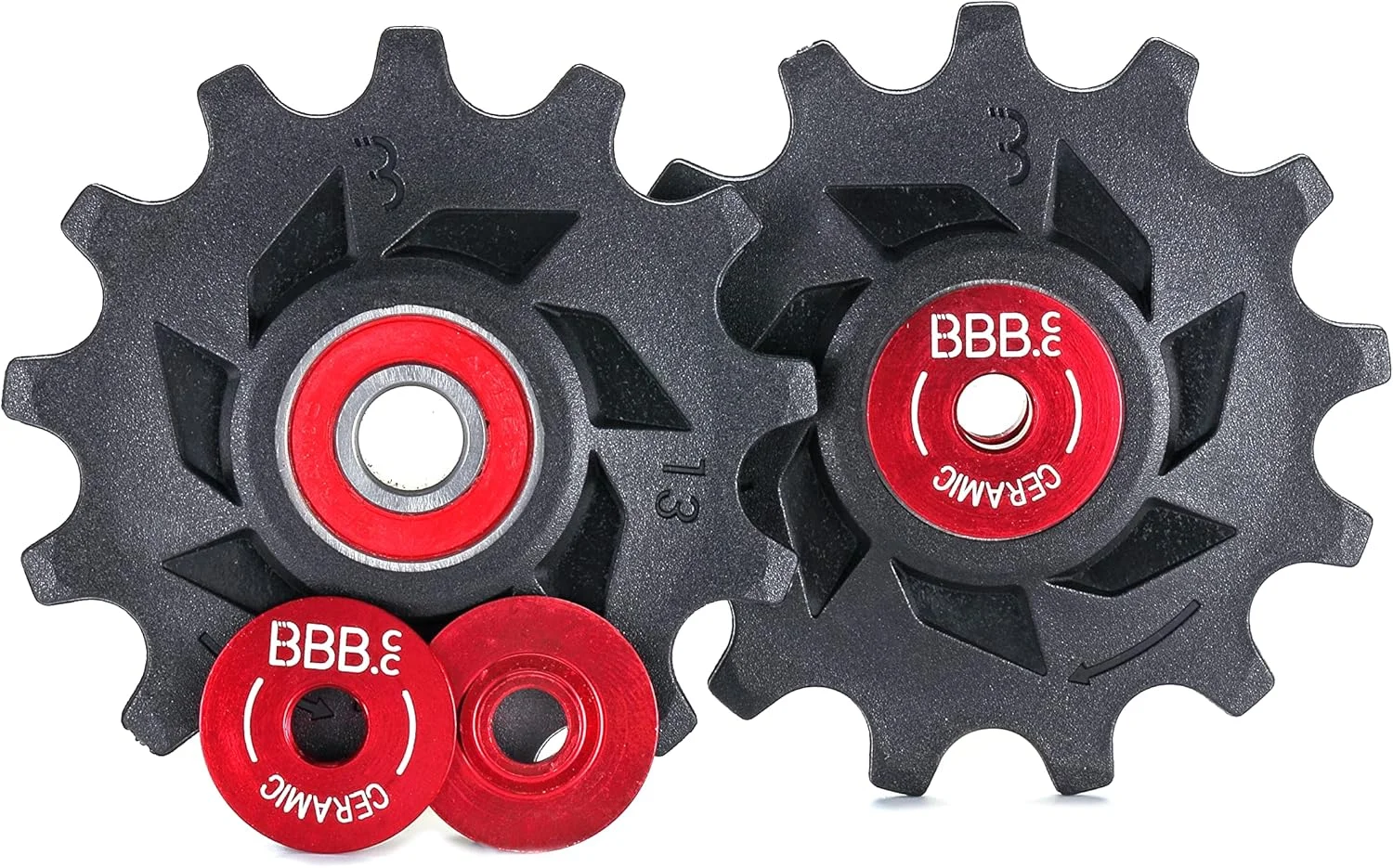 قرقره دنده عقب سرامیکی 13 دندانه BBB Cycling، مناسب شانژمان Shimano 12 سرعته، غلتک های دوچرخه شهری، جاده ای و کوهستانی، مدل RollerBoys Ceramic BDP-19، مشکی