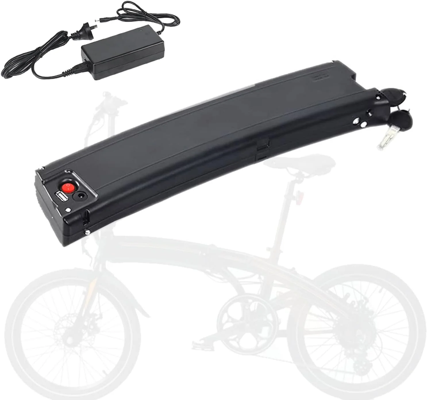 باتری 36 ولت خمیده برای دوچرخه برقی، 36 ولت 7.8 آمپر ساعت، 9 آمپر ساعت، 9.6 آمپر ساعت، 10.5 آمپر ساعت، باتری لیتیوم یونی داخلی با درگاه تخلیه 2 پین یا 5 پین برای موتور 0-378 وات، 2 پین، 36 ولت 9.6 آمپر ساعت