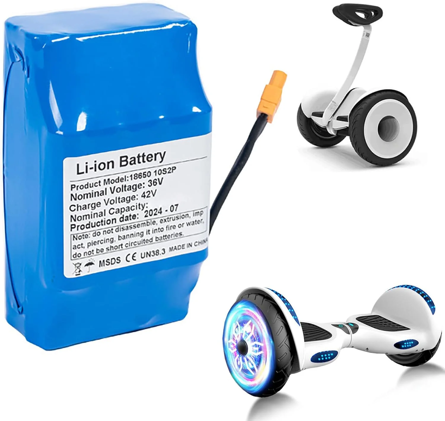 باتری لیتیومی 36 ولت با ظرفیت بالا 2400mAh 3000mAh 4400mAh 5200mAh به همراه کانکتور XT60 مناسب برای اسکوتر و کیت موتور 86.4Wh-187.2Wh