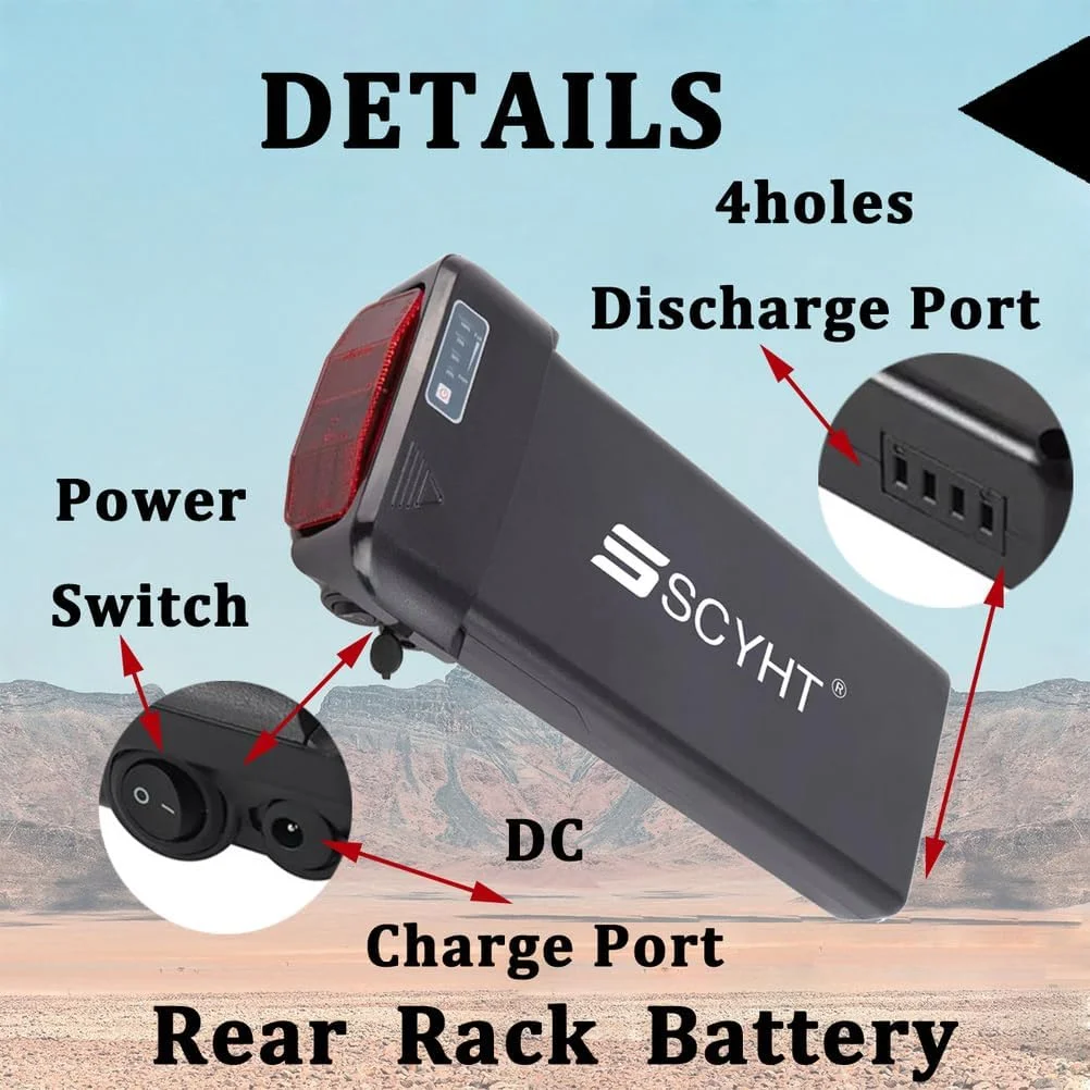 باتری لیتیوم-یونی 36 ولت 10.4 آمپر ساعت 14 آمپر ساعت باتری قابل شارژ 48 ولت باتری لیتیومی 7.8 آمپر ساعت 10.5 آمپر ساعت باتری جایگزین با شارژر و پورت 4 سوراخ برای کیت موتور 250 وات - 550 وات