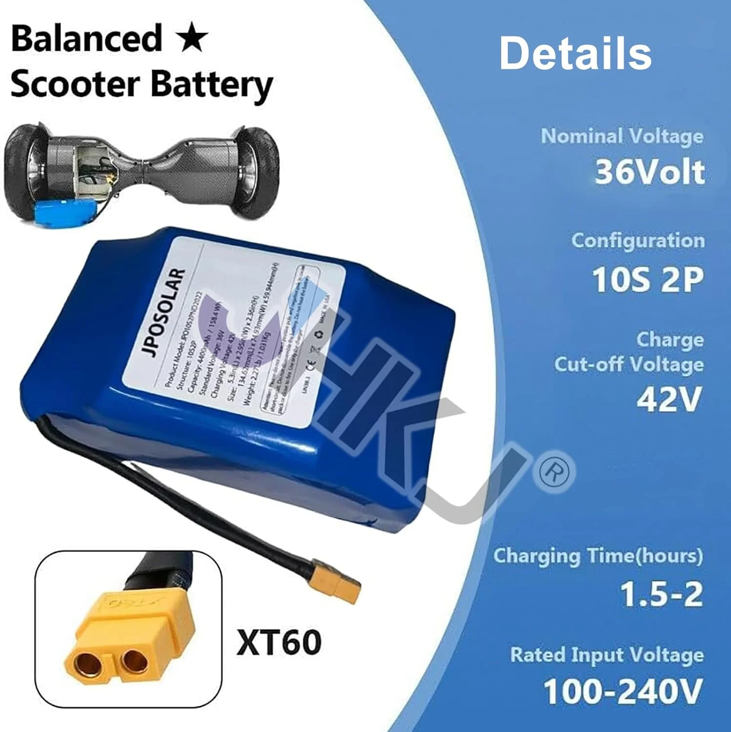 باتری لیتیومی 36 ولت با ظرفیت بالا 2400mAh 3000mAh 4400mAh 5200mAh به همراه کانکتور XT60 مناسب برای اسکوتر و کیت موتور 86.4Wh-187.2Wh باتری لیتیومی 36 ولت با ظرفیت بالا 2400mAh 3000mAh 4400mAh 5200mAh به همراه کانکتور XT60 مناسب برای اسکوتر و کیت موتور 86.4Wh-187.2Wh