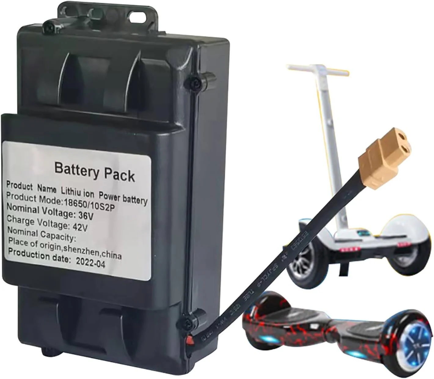 باتری لیتیوم-یونی قابل شارژ 36 ولت برای اسکوترهای برقی/تخته های خود-متعادل کننده 2 آمپر ساعت، 3 آمپر ساعت، 4 آمپر ساعت، 5.2 آمپر ساعت، 6 آمپر ساعت 72 وات ساعت - 230.4 وات ساعت