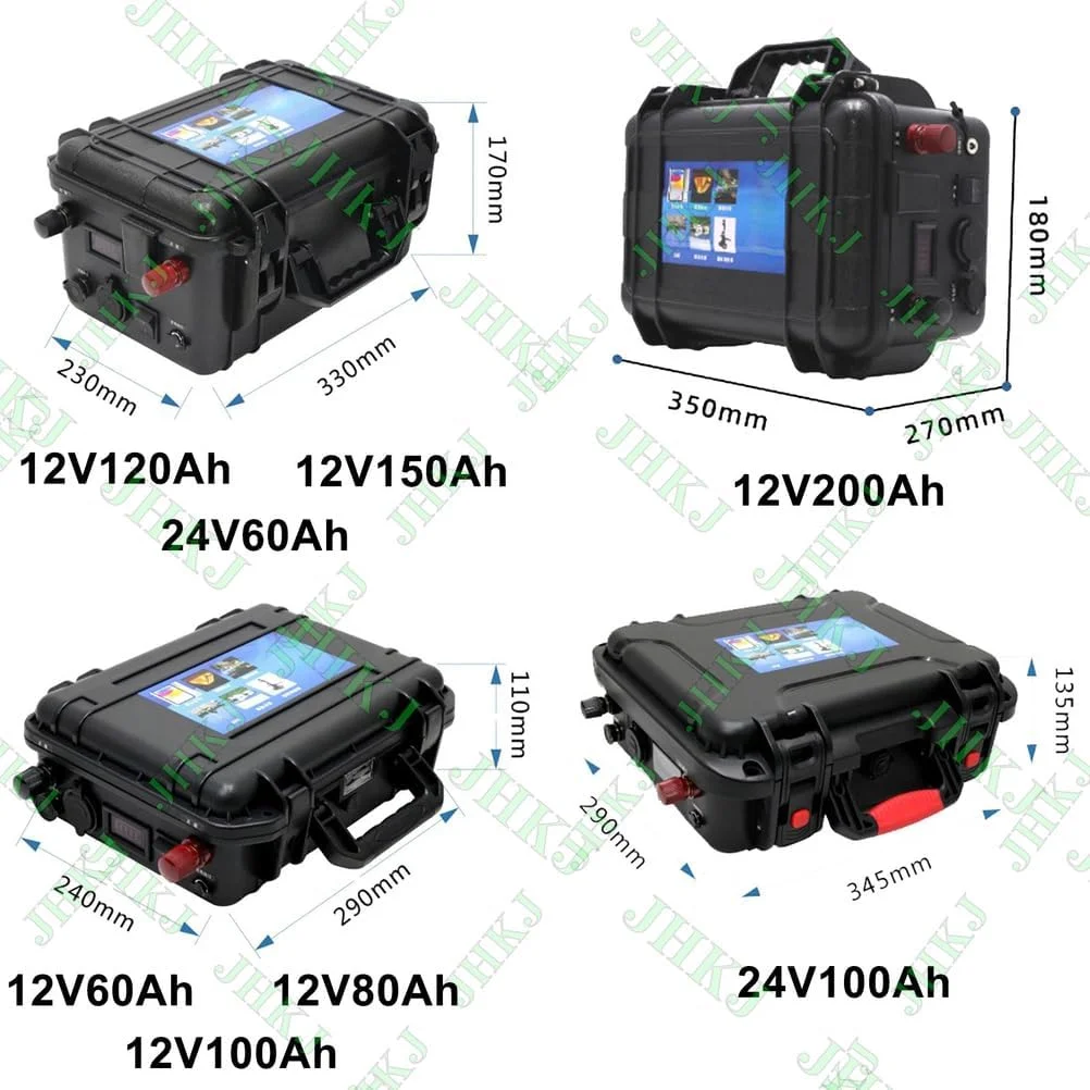 باتری لیتیومی 12 ولت 60 آمپر ساعت، 80 آمپر ساعت، 100 آمپر ساعت، 120 آمپر ساعت، 150 آمپر ساعت، 200 آمپر ساعت، باتری تراستر فضای باز 24 ولت 60 آمپر ساعت، 100 آمپر ساعت، باتری قایق ماهیگیری برای کیت های موتور 720 وات - 2400 وات