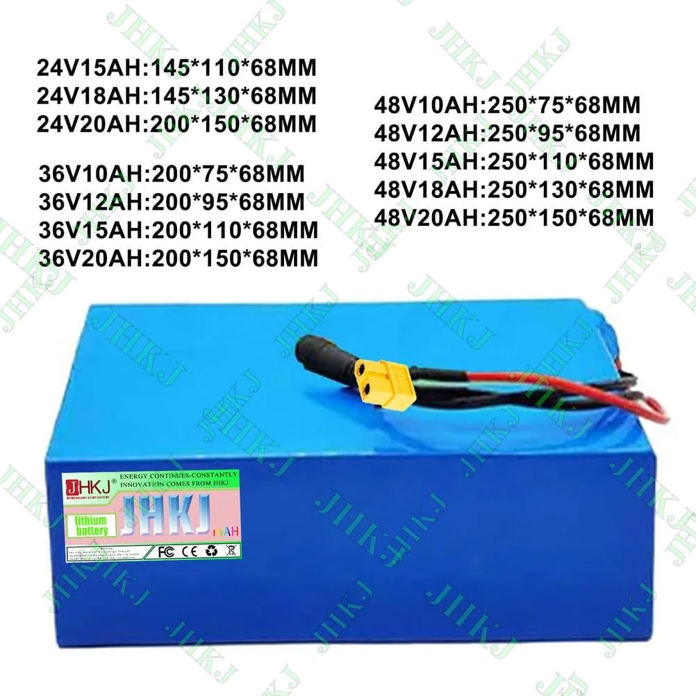 بسته باتری لیتیومی 24 ولت 18 آمپر ساعت 20 آمپر ساعت، باتری های جایگزین 36 ولت 10 آمپر ساعت 12 آمپر ساعت، باتری لیتیومی 48 ولت 15 آمپر ساعت PVC برای کیت های موتور 350 وات - 1000 وات به همراه شارژر