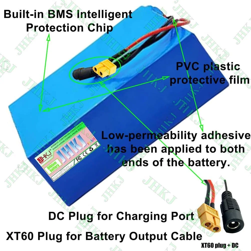 بسته باتری لیتیومی 24 ولت 18 آمپر ساعت 20 آمپر ساعت، باتری های جایگزین 36 ولت 10 آمپر ساعت 12 آمپر ساعت، باتری لیتیومی 48 ولت 15 آمپر ساعت PVC برای کیت های موتور 350 وات - 1000 وات به همراه شارژر