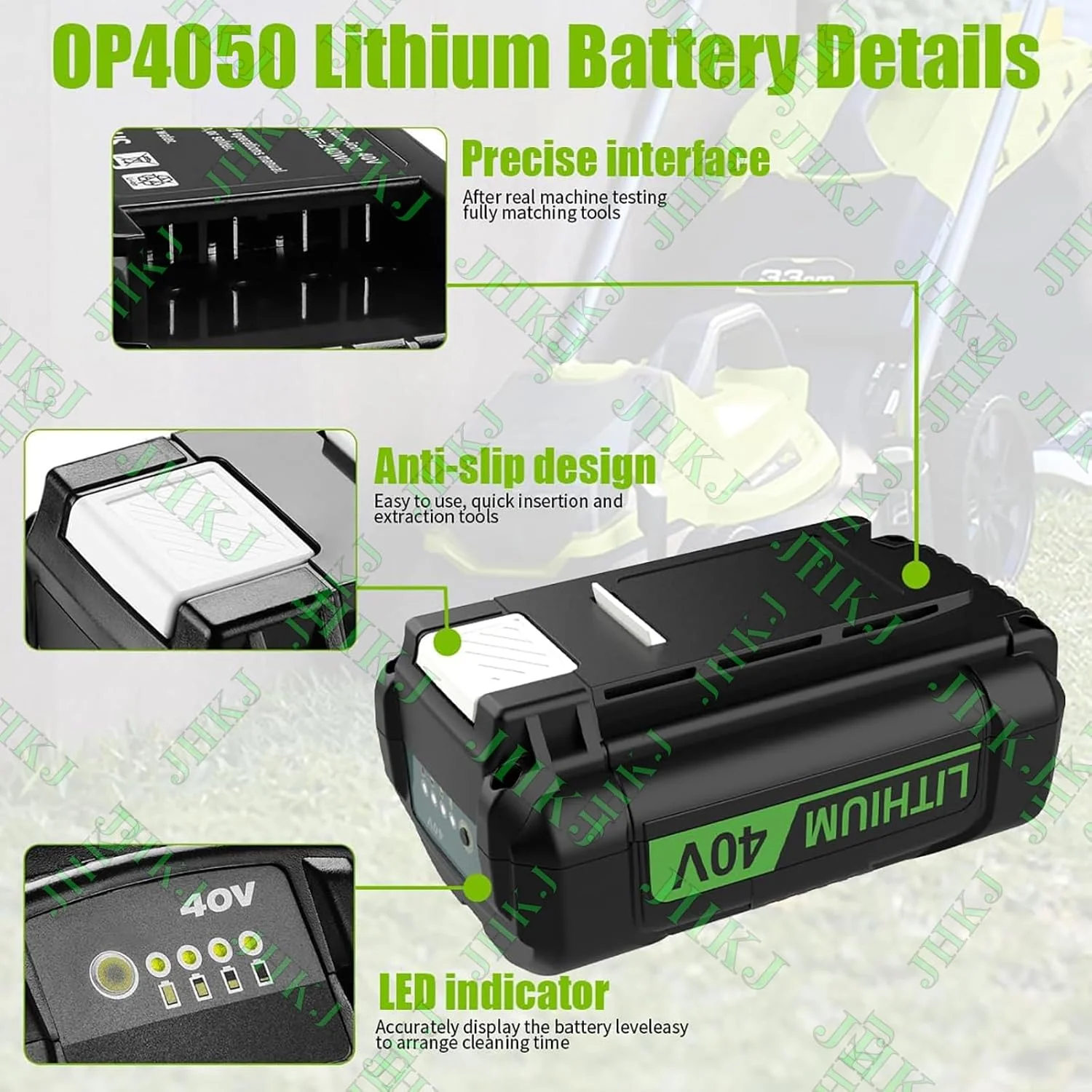 باتری ابزار لیتیوم-یونی 40 ولت 5 آمپر ساعت، باتری دمنده 40 ولت 5000 میلی آمپر ساعت، باتری ابزار برقی برای سری باتری های ماشین چمن زنی OP4026A OP4050 باتری ابزار لیتیوم-یونی 40 ولت 5 آمپر ساعت، باتری دمنده 40 ولت 5000 میلی آمپر ساعت، باتری ابزار برقی برای سری باتری های ماشین چمن زنی OP4026A OP4050