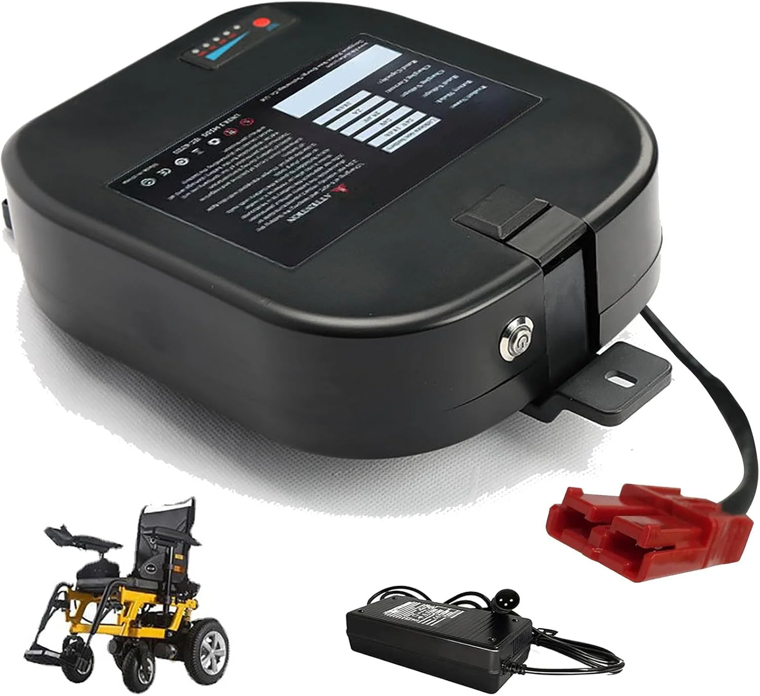 باتری لیتیومی 24 ولت 7.8 آمپر ساعت 10 آمپر ساعت برای ویلچر برقی به همراه کلید پاور و شارژر، باتری قابل تعویض 24 ولت برای موتورهای 50 تا 250 وات