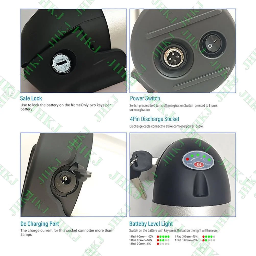 باتری طرح کتری 24 ولت 20 آمپر ساعت باتری دوچرخه برقی 36 ولت 15 آمپر ساعت باتری لوله پایین 48 ولت 10 آمپر ساعت باتری های قابل تعویض با شارژر برای موتور 200W-800W