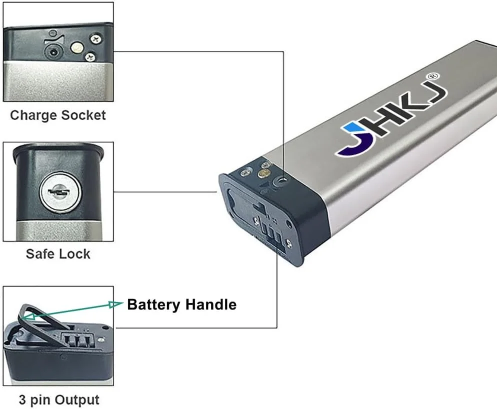 باتری تاشو دوچرخه برقی 36 ولت 8 آمپر ساعت 10 آمپر ساعت لیتیوم یون با دسته قابل حمل و قفل ایمنی باتری قابل تعویض 36 ولت برای کیت های موتور 0-360 وات