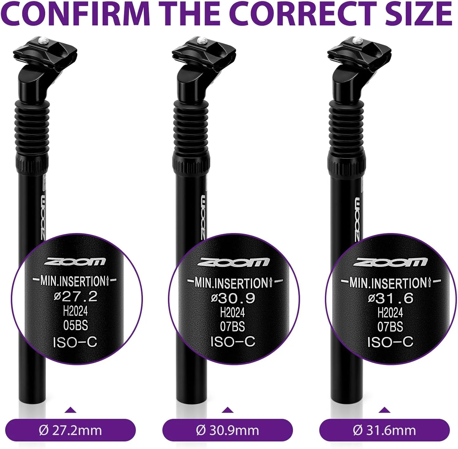 لوله زین کمک فنردار دوچرخه زوم: 27.2 / 30.9 / 31.6 × 350 میلی متر با گیره قابل تنظیم برای دوچرخه های برقی، کوهستانی و BMX لوله زین کمک فنردار دوچرخه زوم: 27.2 / 30.9 / 31.6 × 350 میلی متر با گیره قابل تنظیم برای دوچرخه های برقی، کوهستانی و BMX
