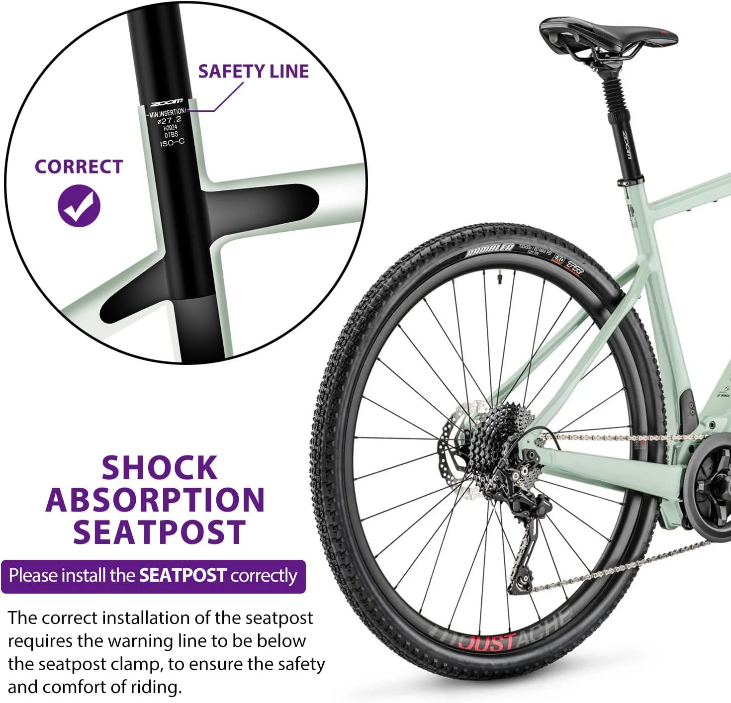 لوله زین کمک فنردار دوچرخه زوم: 27.2 / 30.9 / 31.6 × 350 میلی متر با گیره قابل تنظیم برای دوچرخه های برقی، کوهستانی و BMX لوله زین کمک فنردار دوچرخه زوم: 27.2 / 30.9 / 31.6 × 350 میلی متر با گیره قابل تنظیم برای دوچرخه های برقی، کوهستانی و BMX