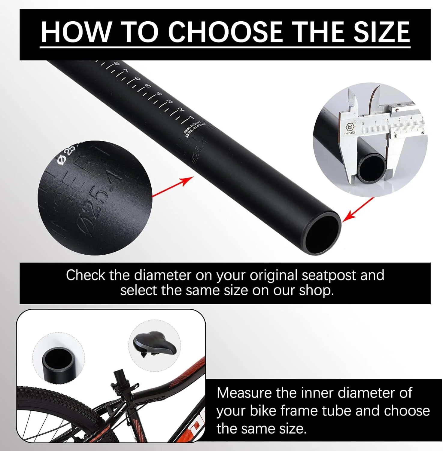 لوله زین دوچرخه به طول 400 میلی متر، لوله زین دوچرخه آلیاژ آلومینیوم برای دوچرخه کوهستان، دوچرخه جاده، دنده ثابت BMX