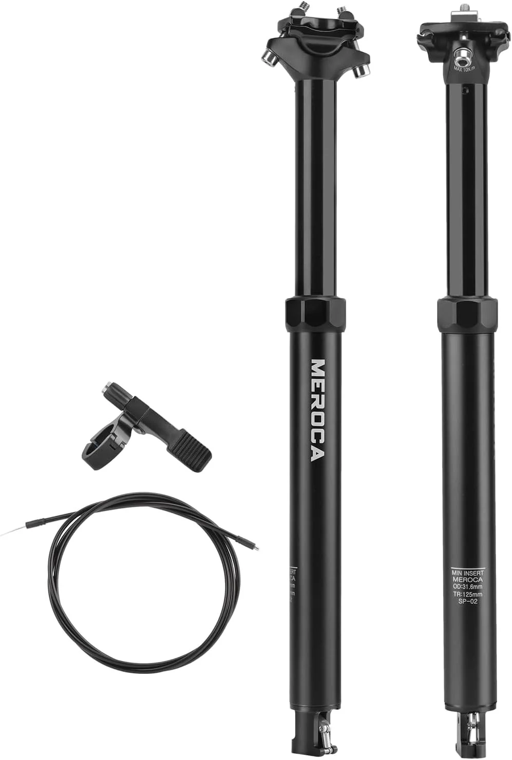 لوله زین متحرک برای دوچرخه کوهستان، سایز 30.9/31.6 میلی متر، 125 میلی متر جابجایی، بدنه آلومینیومی، همراه با اهرم کنترل از راه دور و کیت کابل، مناسب برای دوچرخه کوهستان/دوچرخه برقی با سیم کشی داخلی