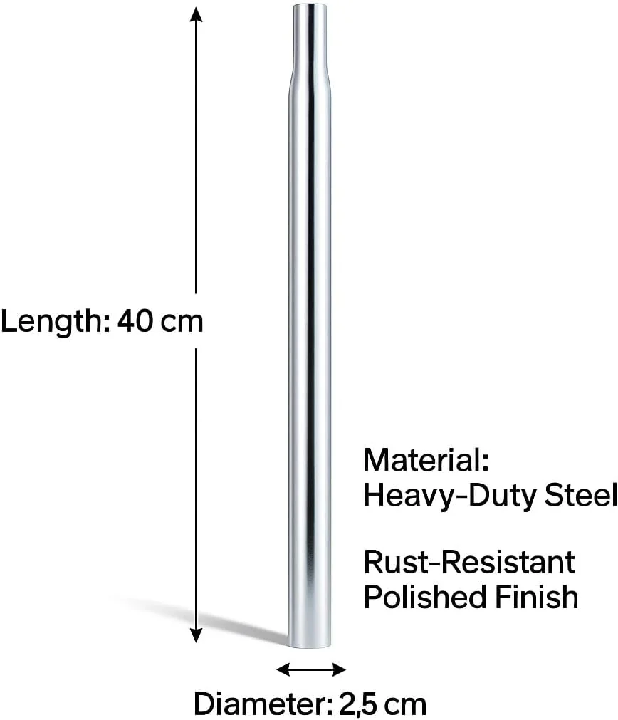 میله لوله زین دوچرخه فولادی 27.2 میلی متر در 40 سانتی متر - لوله زین کرومی سنگین برای دوچرخه های 22، 24، 26، 27، 28 اینچی | پرداخت ضد زنگ و براق | لوله زین دوچرخه جایگزین با اندازه جهانی