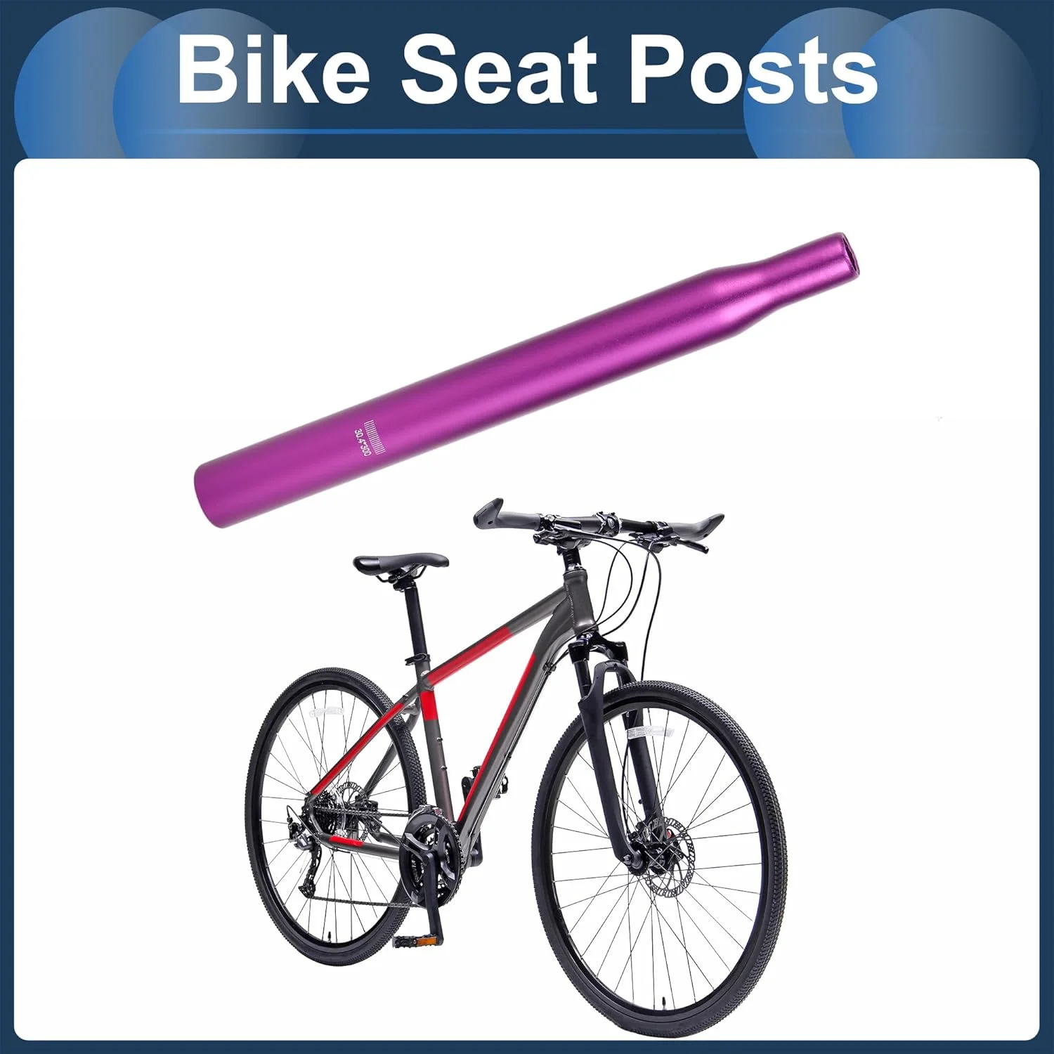 میله زین دوچرخه عمومی 30.4x300 میلی متر، لوله زین دوچرخه آلیاژ آلومینیوم بنفش سبک وزن