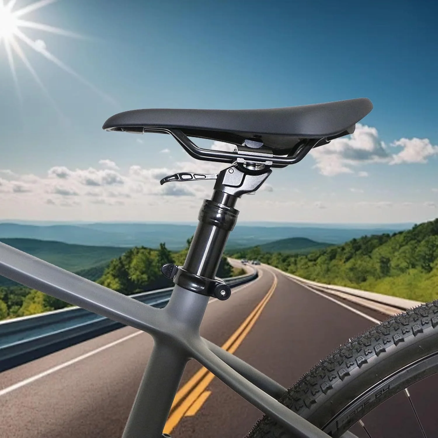 میله زین دوچرخه کمک فنردار آلومینیومی 31.6 میلی متری با کورس 150 میلی متر برای اکثر دوچرخه ها، ارائه کنترل دستی ساده برای بالا و پایین آوردن