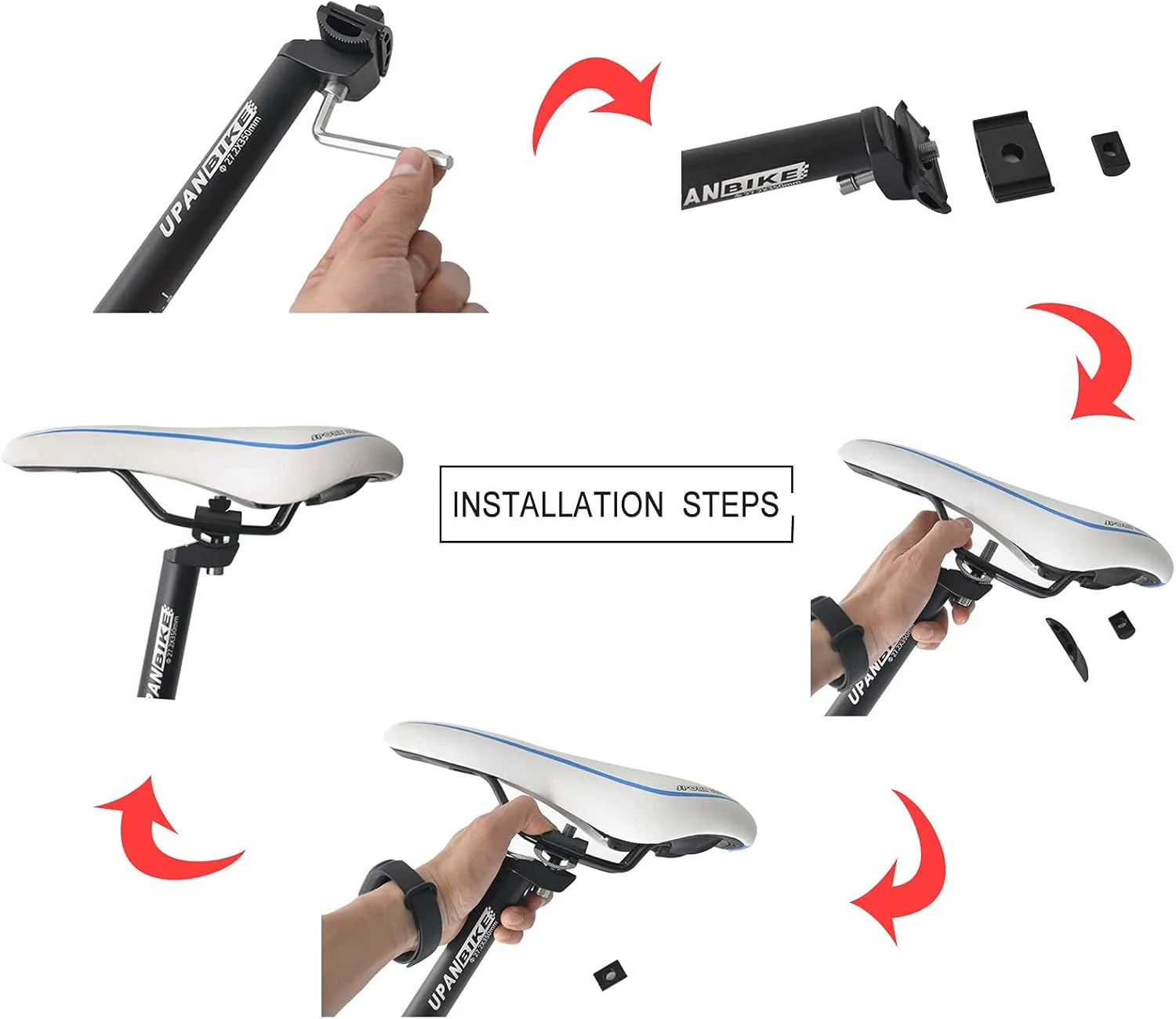 لوله زین دوچرخه UPANBIKE با طول 450 میلی‌متر و بست قابل تنظیم (قطر 25.4، 27.2، 28.6، 30.4، 30.9، 31.6 میلی‌متر)