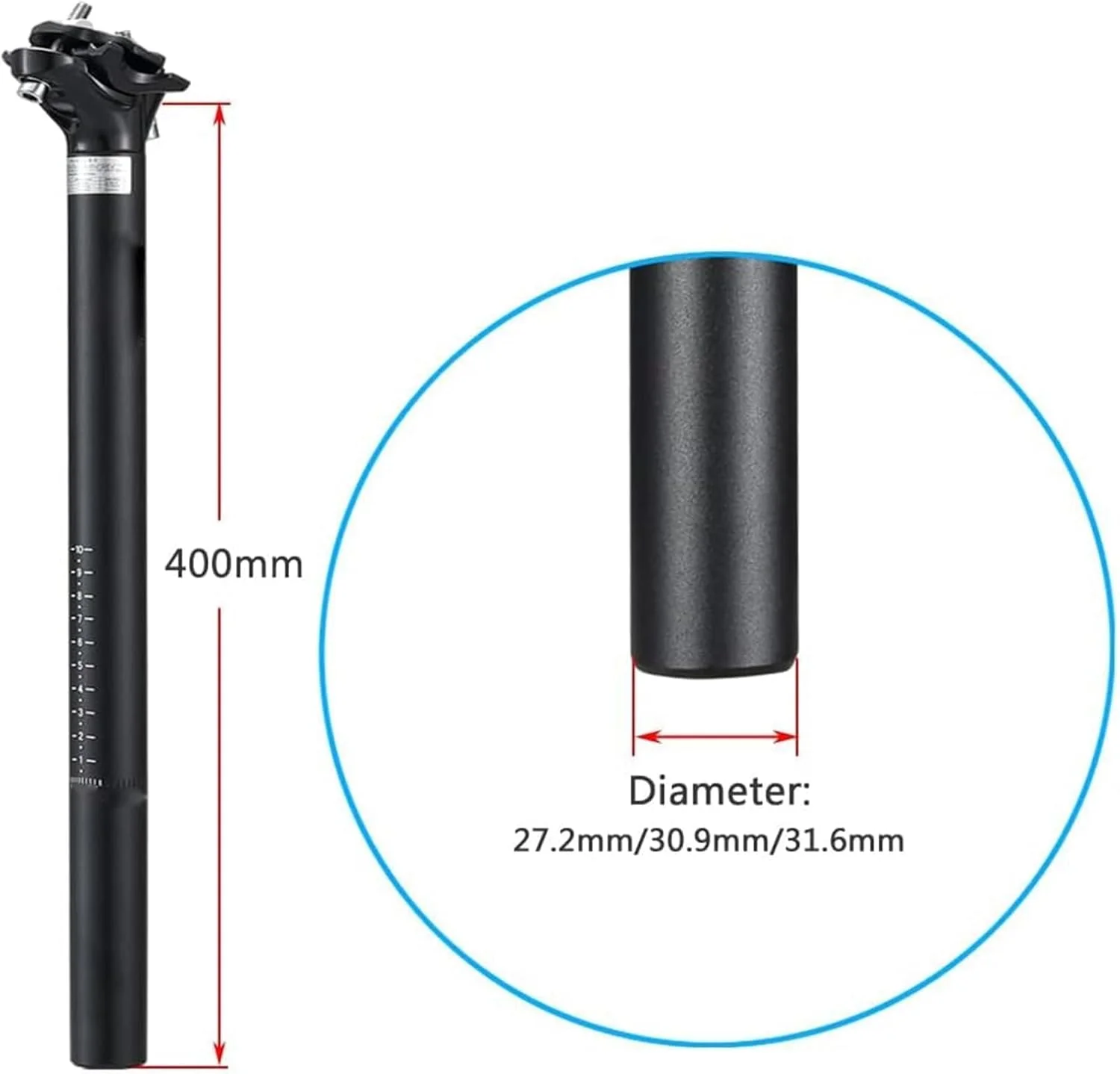 میله زین دوچرخه THE WHITE SHOP، بست لوله زین دوچرخه 27.2 قابل تنظیم برای دوچرخه های کورسی و کوهستان، لوله زین کمک فنردار دوچرخه کوهستان 27.2 * 400 میلی متر (مشکی)