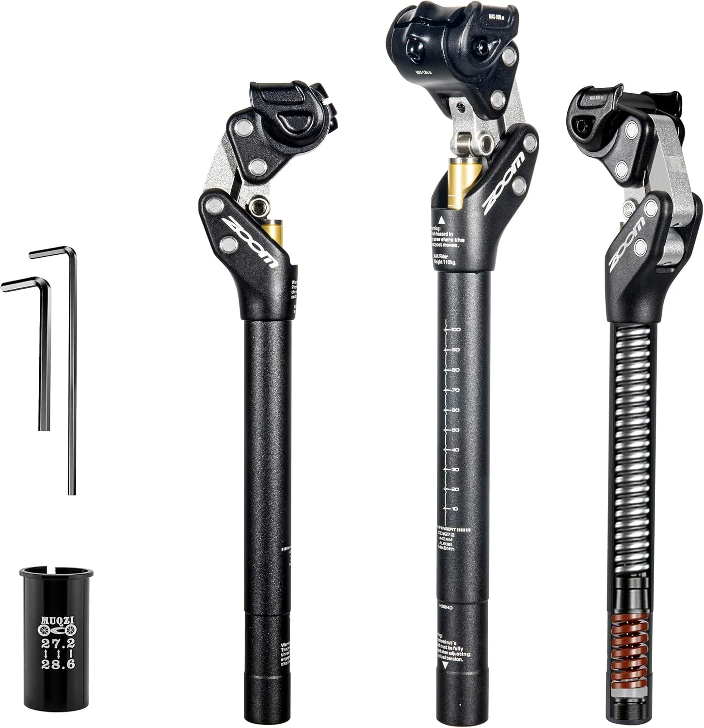 میله زین فنردار Zoom برای دوچرخه کوهستانی، دوچرخه برقی و MTB. میله زین کمک فنردار برای راحتی در هنگام دوچرخه سواری - کمک فنر با گزینه های 27.2، 30.9، 31.6 میلی متر