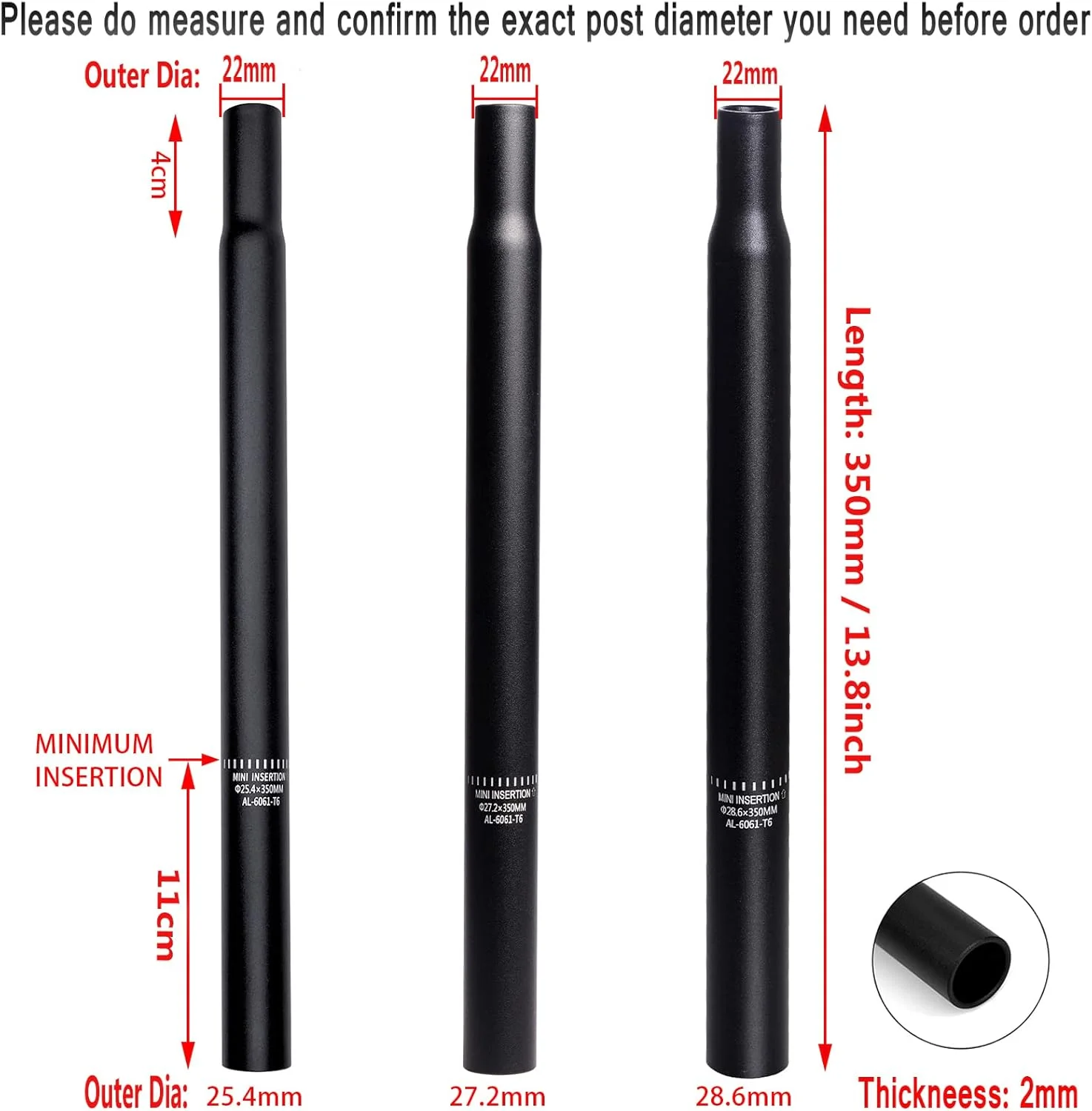 میله زین دوچرخه آلیاژ آلومینیوم 25.4/27.2/28.6 x 350 میلی متر برای دوچرخه کوهستان، جاده و دنده ثابت میله زین دوچرخه آلیاژ آلومینیوم 25.4/27.2/28.6 x 350 میلی متر برای دوچرخه کوهستان، جاده و دنده ثابت