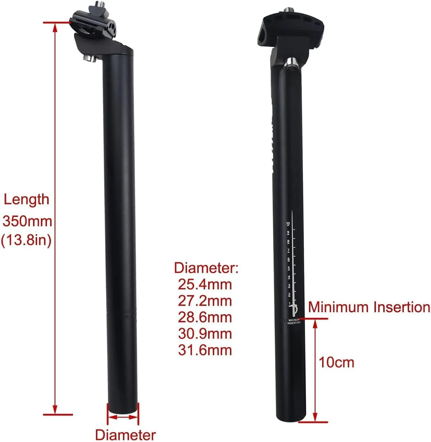 لوله زین دوچرخه فروشگاه سفید 25.4/30.9 350 میلی متر آلیاژ آلومینیوم مناسب دوچرخه های کورسی و کوهستان (سایز: 25)