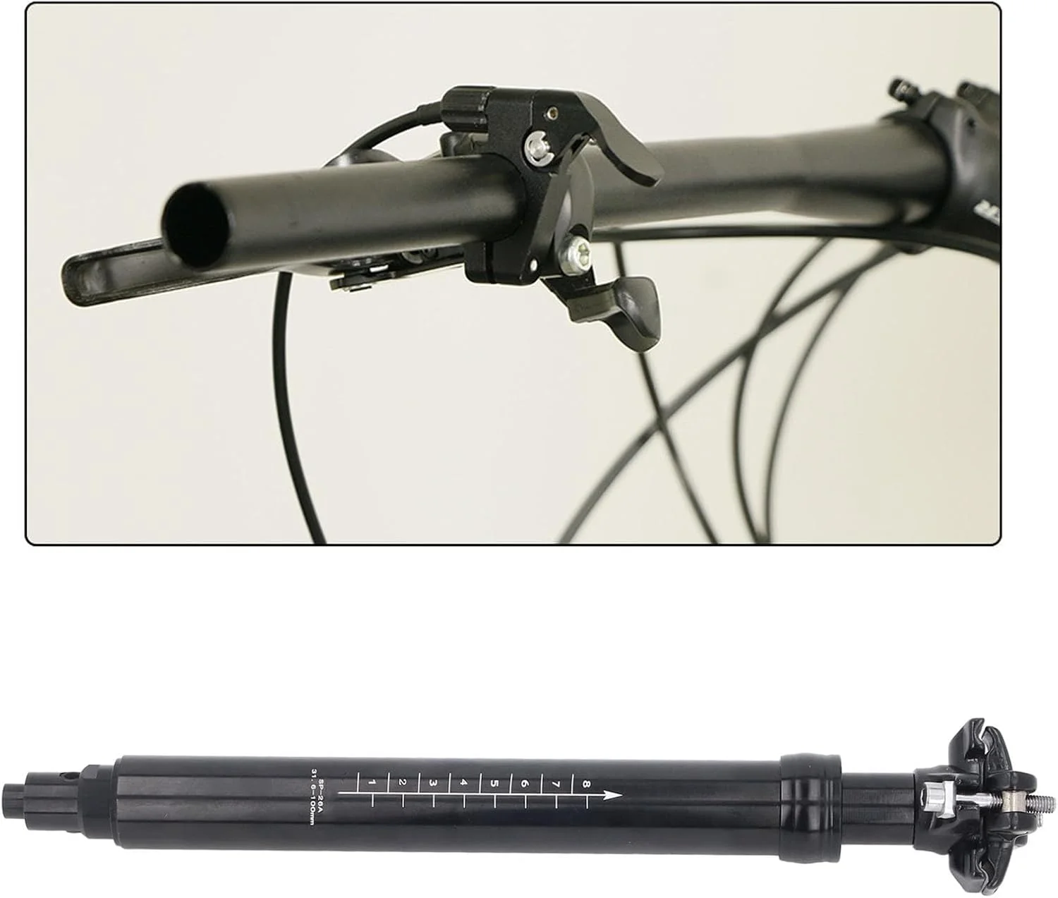 میله زین دوچرخه با قابلیت تنظیم ارتفاع، 31.6 میلی متر، 100 میلی متر جابجایی، مسیریابی داخلی، آلیاژ آلومینیوم، با فناوری هیدرولیک، برای دوچرخه های کوهستانی و جاده ای میله زین دوچرخه با قابلیت تنظیم ارتفاع، 31.6 میلی متر، 100 میلی متر جابجایی، مسیریابی داخلی، آلیاژ آلومینیوم، با فناوری هیدرولیک، برای دوچرخه های کوهستانی و جاده ای